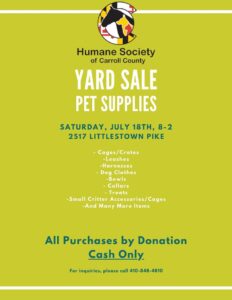 Pet Supply Yard Sale @ Humane Society of Carroll County